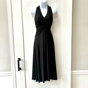 Jessica Howard formal evening black halter midi dress embellished waist size 8